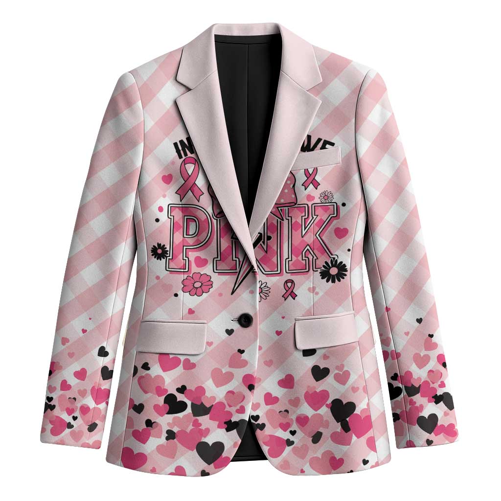 Personalized In October We Wear Pink Blazer Pink Pretty Bow Pastel Gingham - Wonder Print Shop
