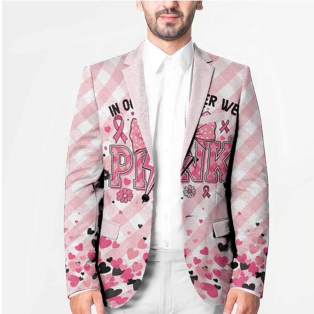 Personalized In October We Wear Pink Blazer Pink Pretty Bow Pastel Gingham - Wonder Print Shop
