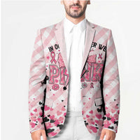 Personalized In October We Wear Pink Blazer Pink Pretty Bow Pastel Gingham - Wonder Print Shop