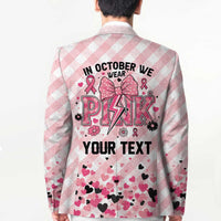 Personalized In October We Wear Pink Blazer Pink Pretty Bow Pastel Gingham - Wonder Print Shop
