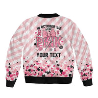 Personalized In October We Wear Pink Bomber Jacket Pink Pretty Bow Pastel Gingham - Wonder Print Shop