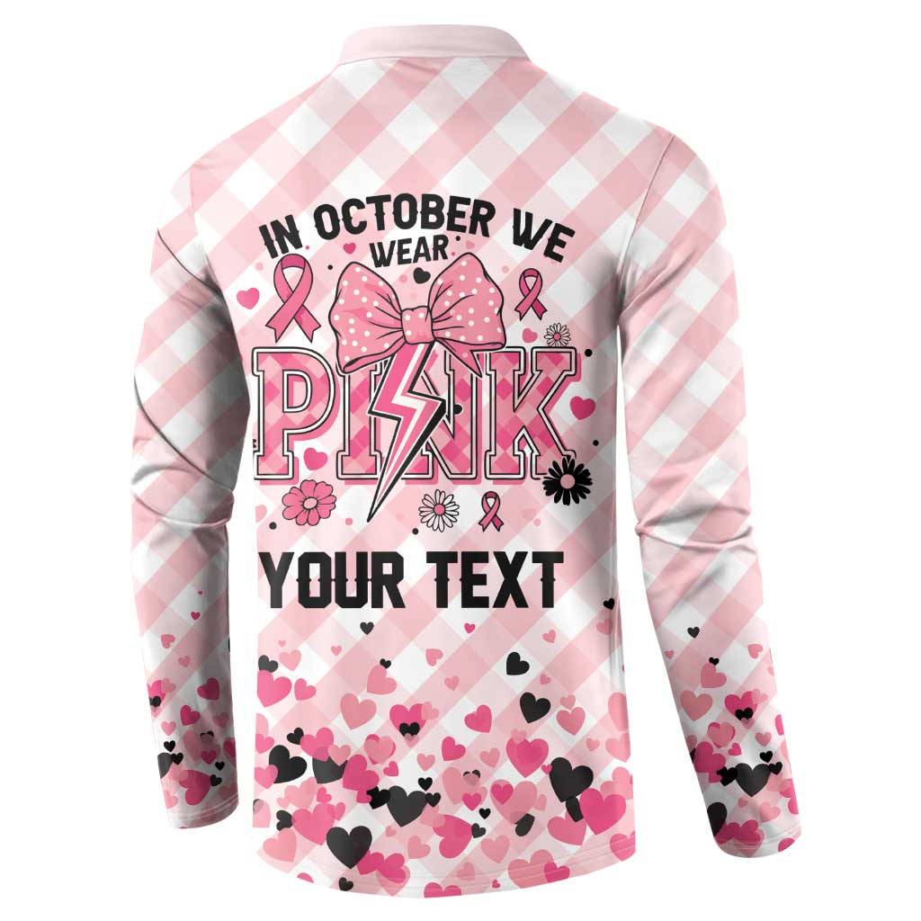 Personalized In October We Wear Pink Button Sweatshirt Pink Pretty Bow Pastel Gingham - Wonder Print Shop