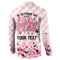 Personalized In October We Wear Pink Button Sweatshirt Pink Pretty Bow Pastel Gingham - Wonder Print Shop