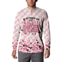 Personalized In October We Wear Pink Button Sweatshirt Pink Pretty Bow Pastel Gingham - Wonder Print Shop