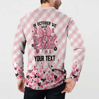 Personalized In October We Wear Pink Button Sweatshirt Pink Pretty Bow Pastel Gingham - Wonder Print Shop