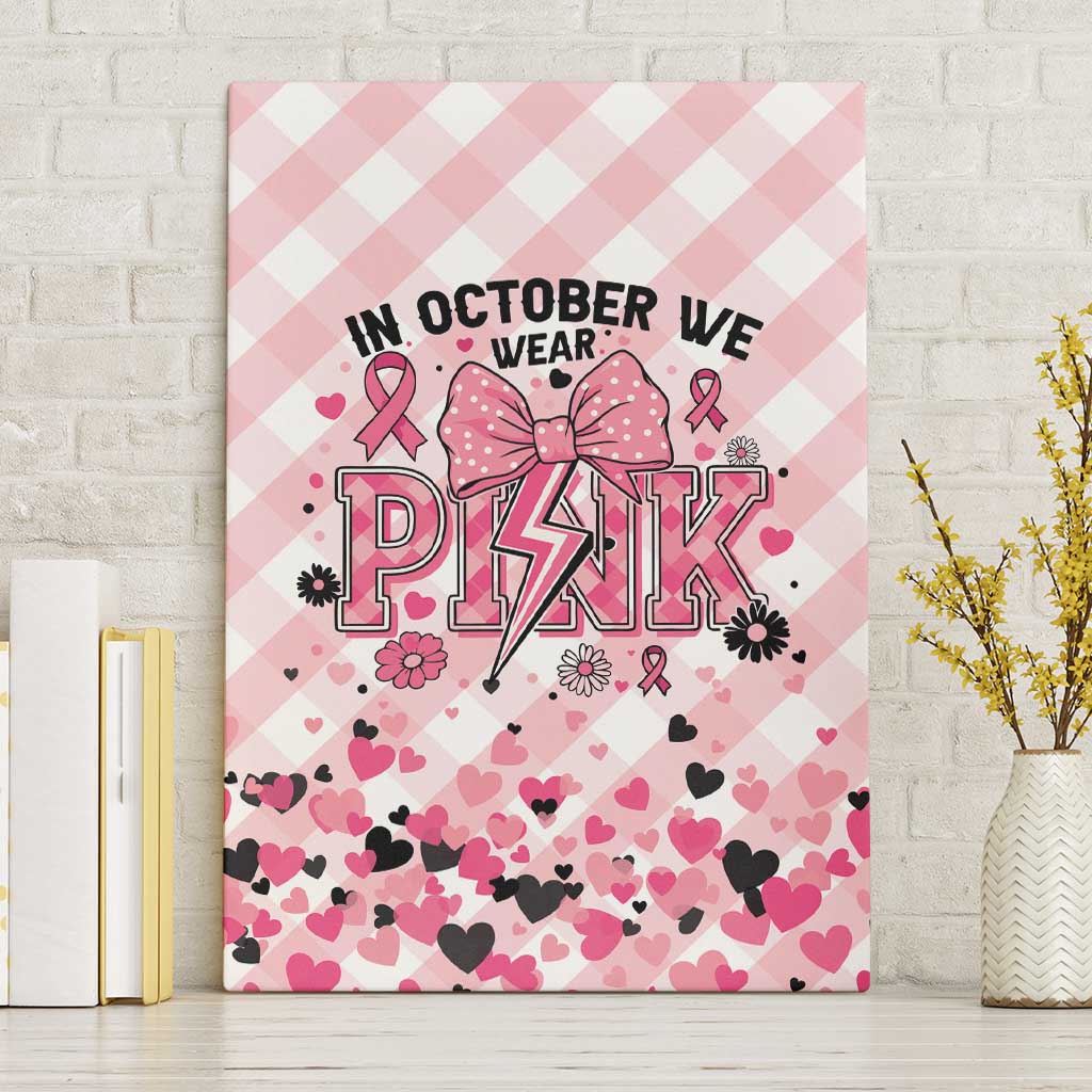 In October We Wear Pink Canvas Wall Art Pink Pretty Bow Pastel Gingham - Wonder Print Shop