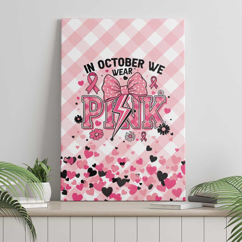 In October We Wear Pink Canvas Wall Art Pink Pretty Bow Pastel Gingham - Wonder Print Shop