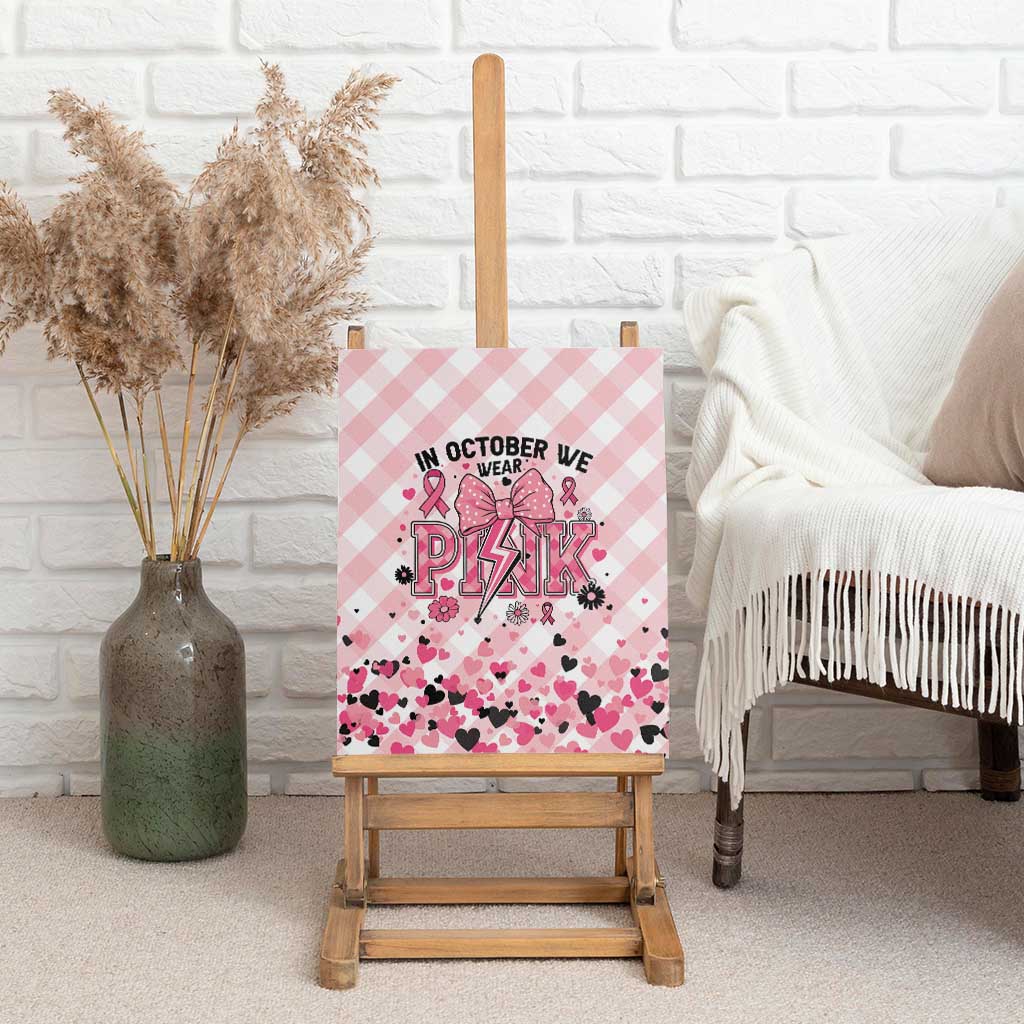 In October We Wear Pink Canvas Wall Art Pink Pretty Bow Pastel Gingham - Wonder Print Shop