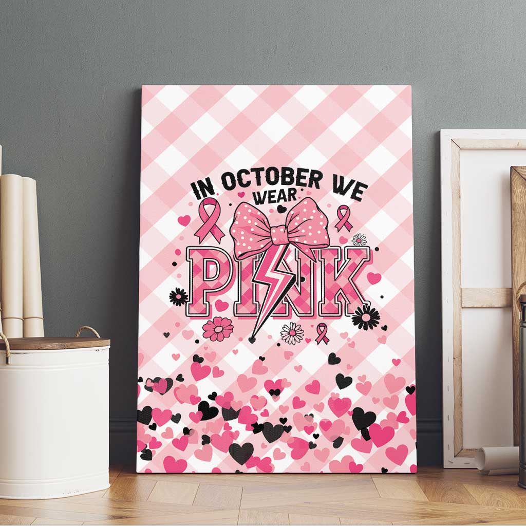In October We Wear Pink Canvas Wall Art Pink Pretty Bow Pastel Gingham - Wonder Print Shop