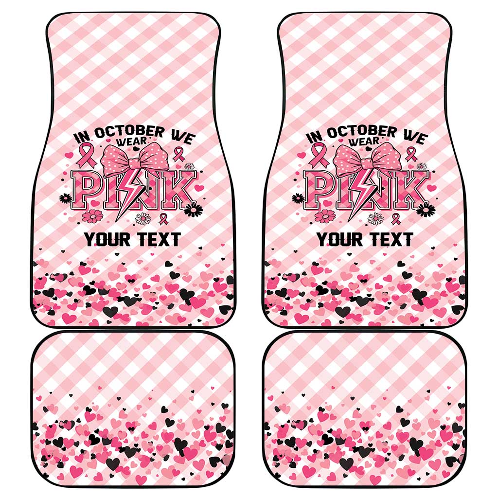 Personalized In October We Wear Pink Car Mats Pink Pretty Bow Pastel Gingham - Wonder Print Shop
