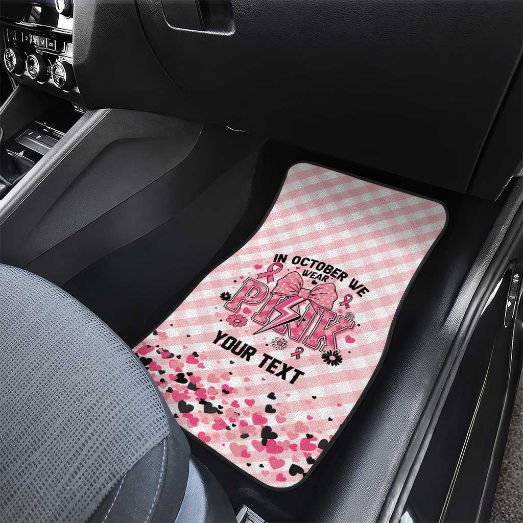 Personalized In October We Wear Pink Car Mats Pink Pretty Bow Pastel Gingham - Wonder Print Shop