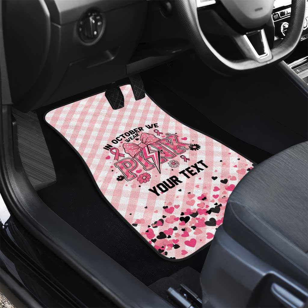 Personalized In October We Wear Pink Car Mats Pink Pretty Bow Pastel Gingham - Wonder Print Shop