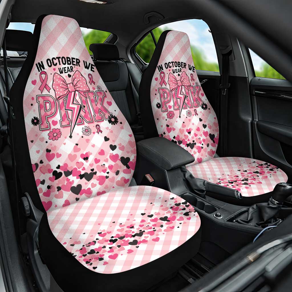 In October We Wear Pink Car Seat Cover Pink Pretty Bow Pastel Gingham - Wonder Print Shop