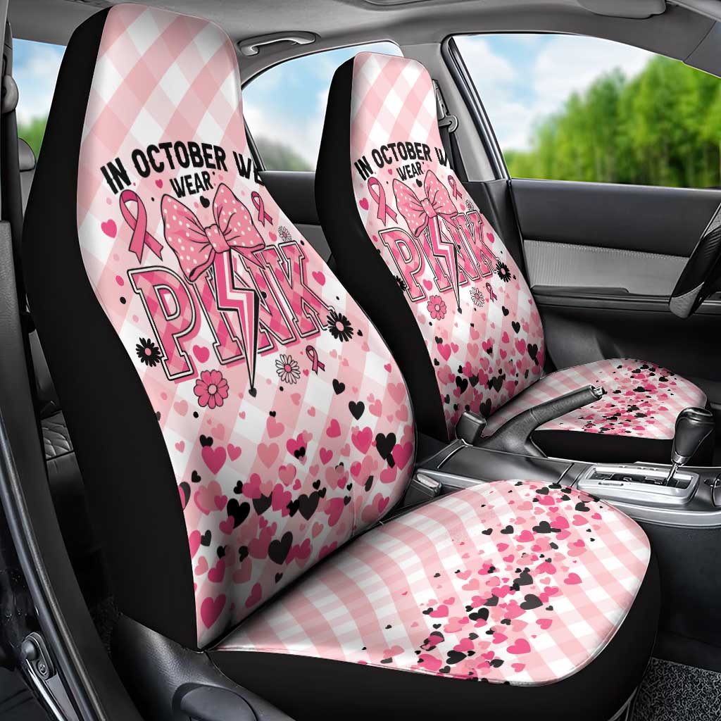 In October We Wear Pink Car Seat Cover Pink Pretty Bow Pastel Gingham - Wonder Print Shop