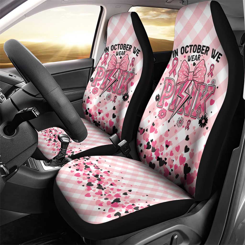 In October We Wear Pink Car Seat Cover Pink Pretty Bow Pastel Gingham - Wonder Print Shop