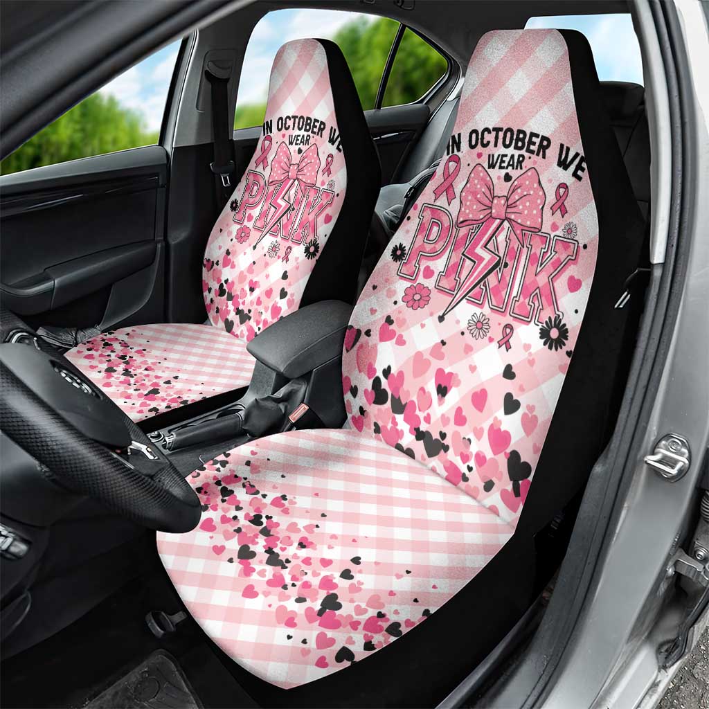 In October We Wear Pink Car Seat Cover Pink Pretty Bow Pastel Gingham - Wonder Print Shop
