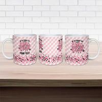 Personalized In October We Wear Pink Ceramic Mug Pink Pretty Bow Pastel Gingham - Wonder Print Shop