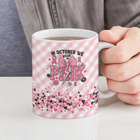 Personalized In October We Wear Pink Ceramic Mug Pink Pretty Bow Pastel Gingham - Wonder Print Shop