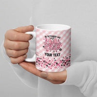 Personalized In October We Wear Pink Ceramic Mug Pink Pretty Bow Pastel Gingham - Wonder Print Shop