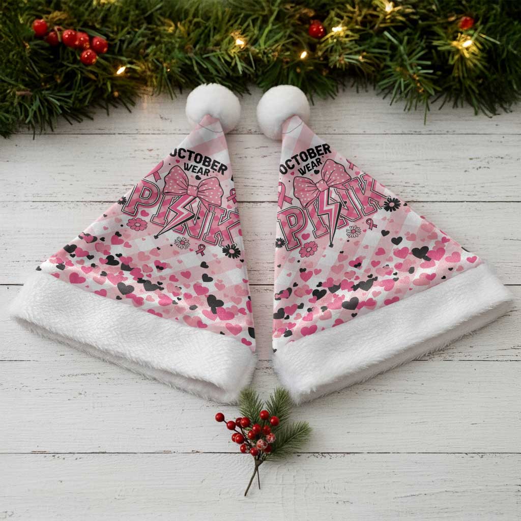 In October We Wear Pink Christmas Santa Hat Pink Pretty Bow Pastel Gingham - Wonder Print Shop