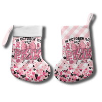 In October We Wear Pink Christmas Stocking Pink Pretty Bow Pastel Gingham - Wonder Print Shop