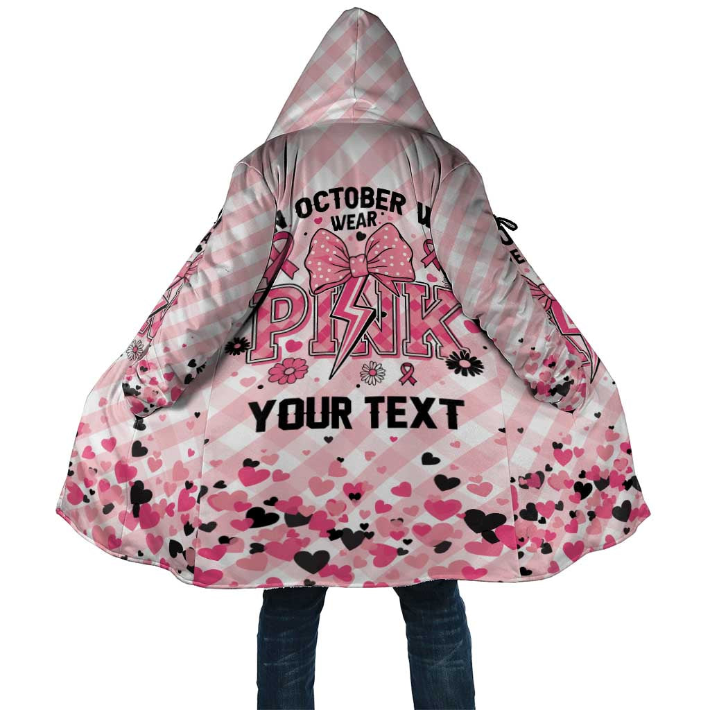 Personalized In October We Wear Pink Cloak Pink Pretty Bow Pastel Gingham - Wonder Print Shop