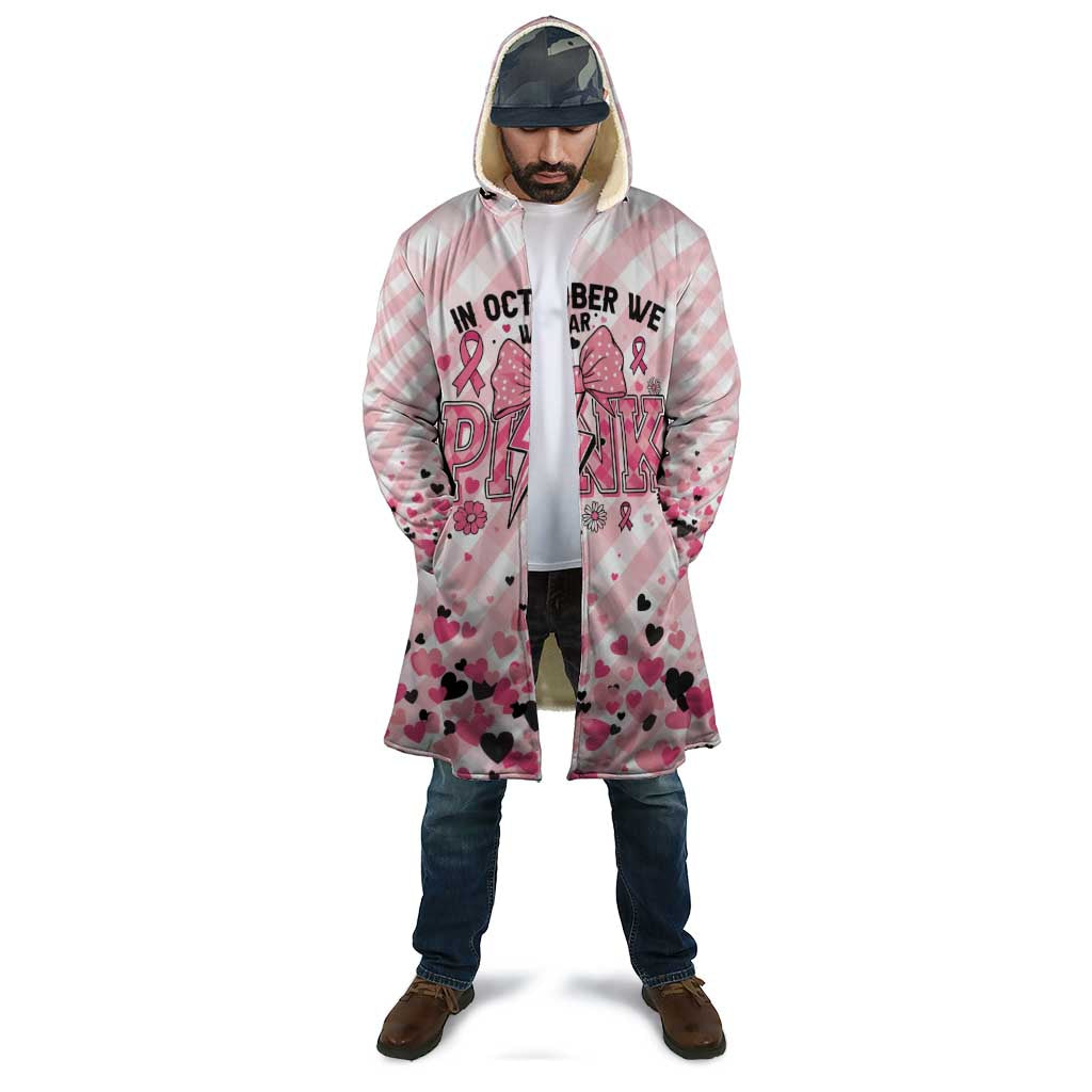 Personalized In October We Wear Pink Cloak Pink Pretty Bow Pastel Gingham - Wonder Print Shop