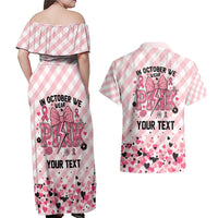 Personalized In October We Wear Pink Couples Matching Off Shoulder Maxi Dress and Hawaiian Shirt Pink Pretty Bow Pastel Gingham - Wonder Print Shop