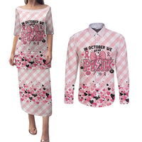 Personalized In October We Wear Pink Couples Matching Puletasi and Long Sleeve Button Shirt Pink Pretty Bow Pastel Gingham - Wonder Print Shop