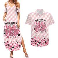 Personalized In October We Wear Pink Couples Matching Summer Maxi Dress and Hawaiian Shirt Pink Pretty Bow Pastel Gingham - Wonder Print Shop