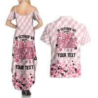 Personalized In October We Wear Pink Couples Matching Summer Maxi Dress and Hawaiian Shirt Pink Pretty Bow Pastel Gingham - Wonder Print Shop