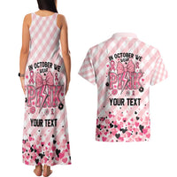 Personalized In October We Wear Pink Couples Matching Tank Maxi Dress and Hawaiian Shirt Pink Pretty Bow Pastel Gingham - Wonder Print Shop