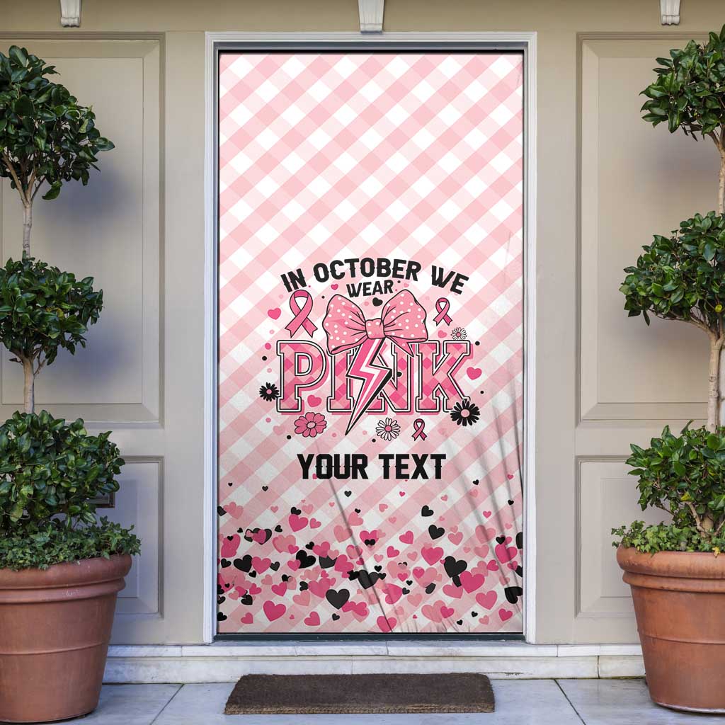 Personalized In October We Wear Pink Door Cover Pink Pretty Bow Pastel Gingham - Wonder Print Shop