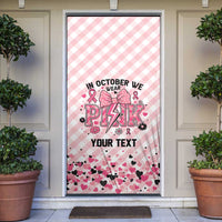 Personalized In October We Wear Pink Door Cover Pink Pretty Bow Pastel Gingham - Wonder Print Shop