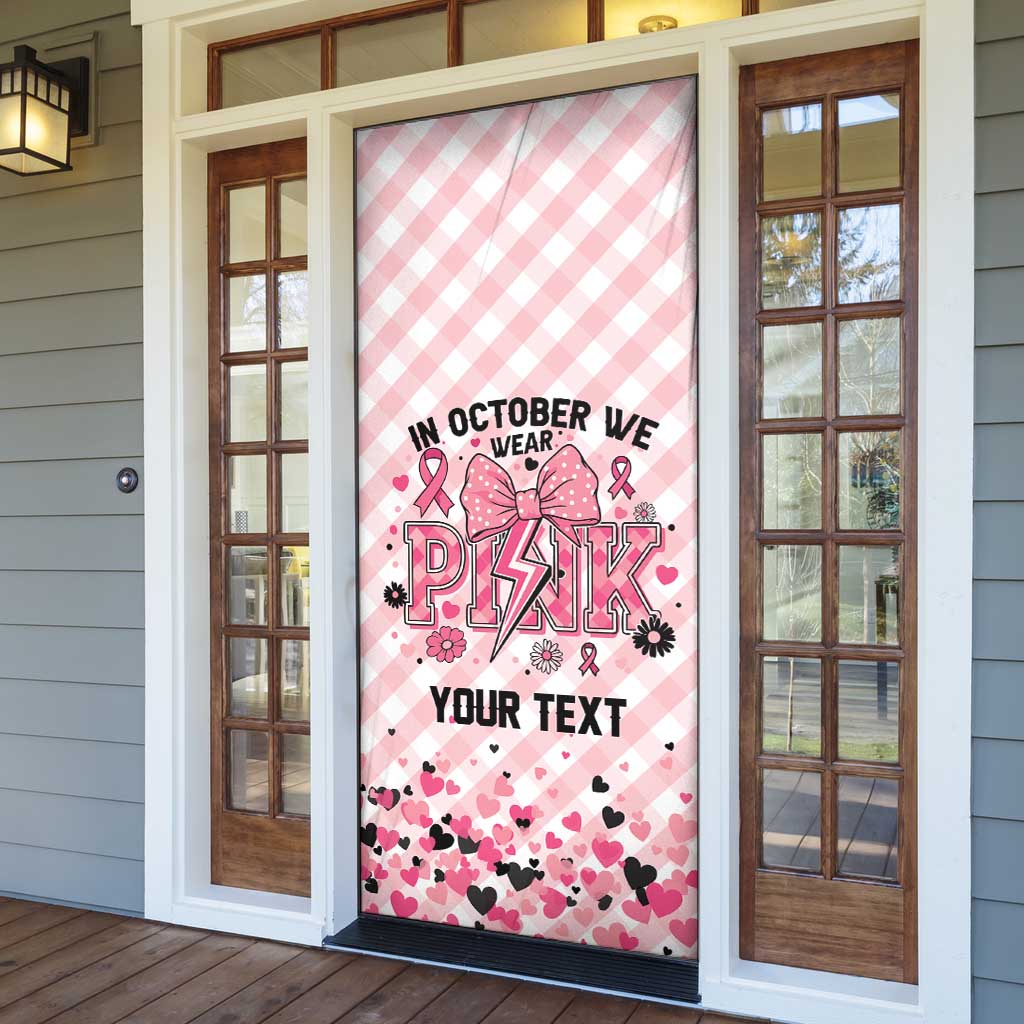 Personalized In October We Wear Pink Door Cover Pink Pretty Bow Pastel Gingham - Wonder Print Shop