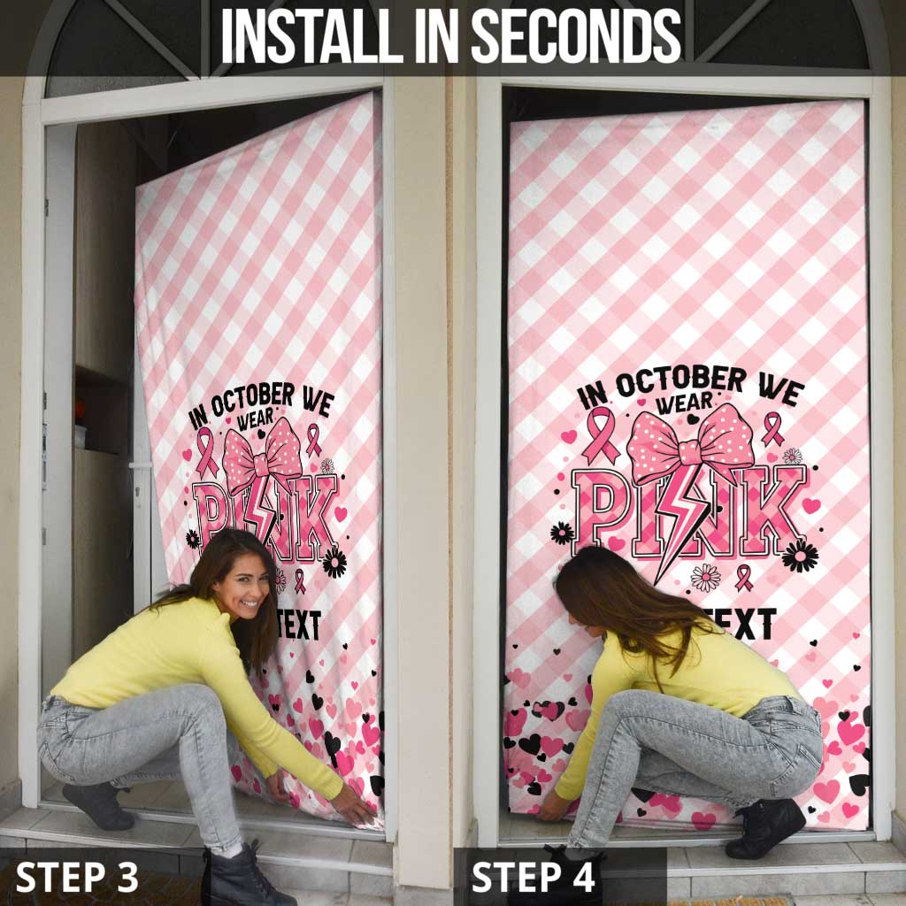 Personalized In October We Wear Pink Door Cover Pink Pretty Bow Pastel Gingham - Wonder Print Shop