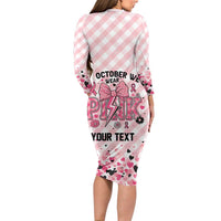 Personalized In October We Wear Pink Family Matching Long Sleeve Bodycon Dress and Hawaiian Shirt Pink Pretty Bow Pastel Gingham - Wonder Print Shop