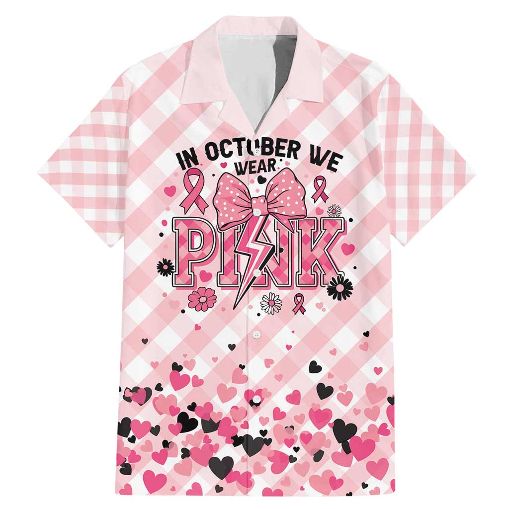 Personalized In October We Wear Pink Family Matching Mermaid Dress and Hawaiian Shirt Pink Pretty Bow Pastel Gingham - Wonder Print Shop
