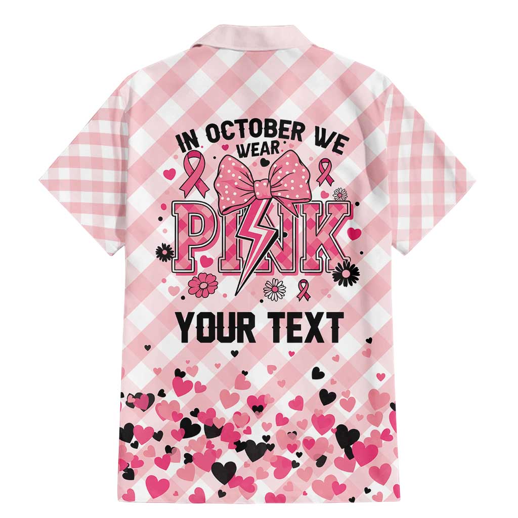 Personalized In October We Wear Pink Family Matching Mermaid Dress and Hawaiian Shirt Pink Pretty Bow Pastel Gingham - Wonder Print Shop