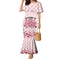 Personalized In October We Wear Pink Family Matching Mermaid Dress and Hawaiian Shirt Pink Pretty Bow Pastel Gingham - Wonder Print Shop