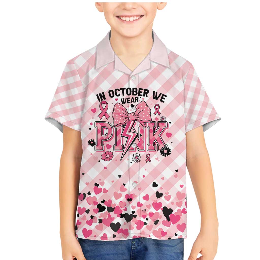 Personalized In October We Wear Pink Family Matching Mermaid Dress and Hawaiian Shirt Pink Pretty Bow Pastel Gingham - Wonder Print Shop