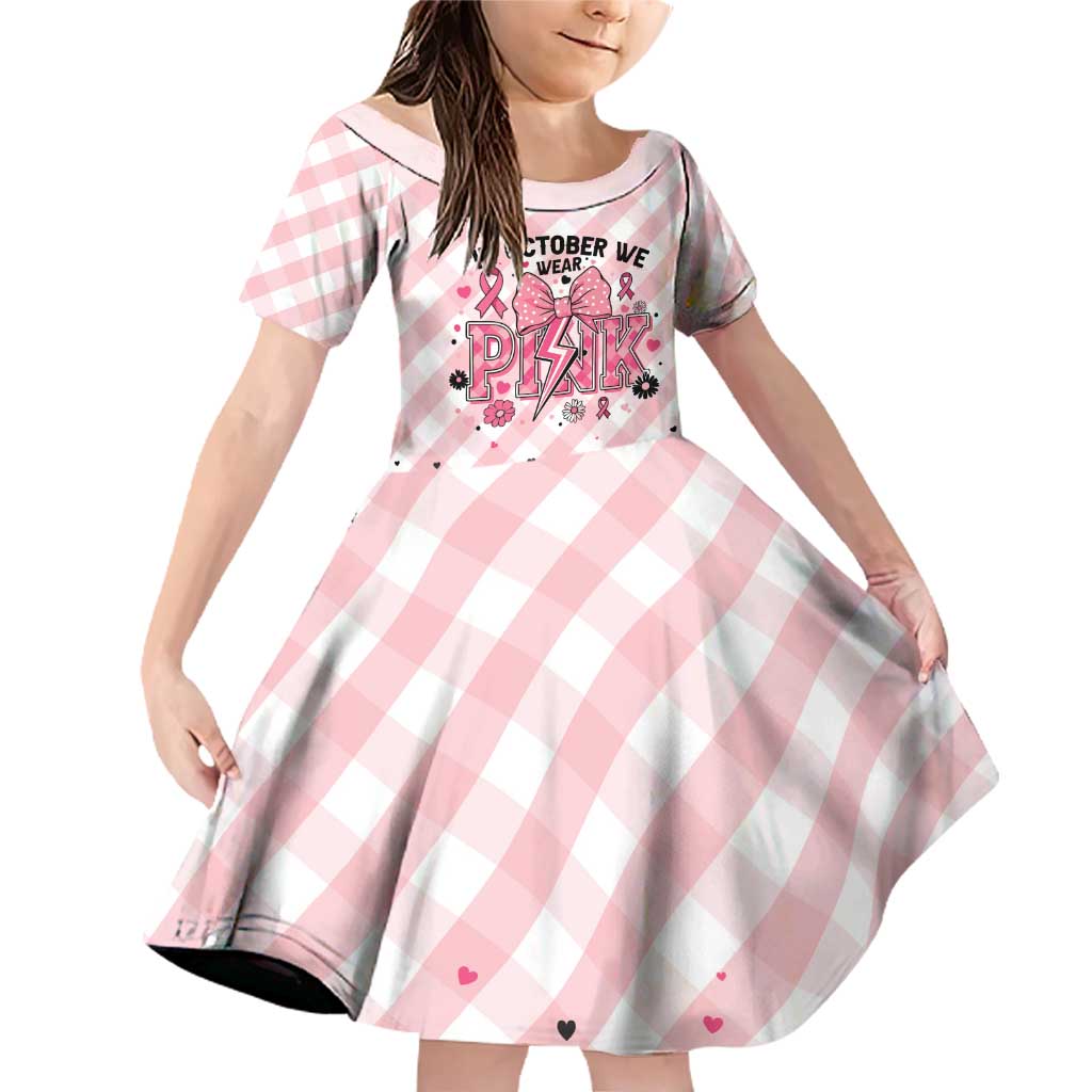 Personalized In October We Wear Pink Family Matching Off Shoulder Short Dress and Hawaiian Shirt Pink Pretty Bow Pastel Gingham - Wonder Print Shop