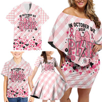 Personalized In October We Wear Pink Family Matching Off Shoulder Short Dress and Hawaiian Shirt Pink Pretty Bow Pastel Gingham - Wonder Print Shop
