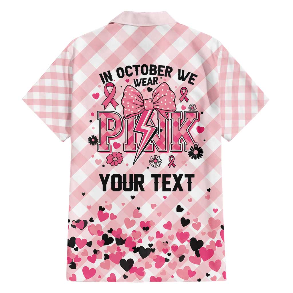 Personalized In October We Wear Pink Family Matching Off Shoulder Short Dress and Hawaiian Shirt Pink Pretty Bow Pastel Gingham - Wonder Print Shop