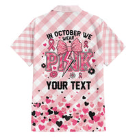 Personalized In October We Wear Pink Family Matching Off Shoulder Short Dress and Hawaiian Shirt Pink Pretty Bow Pastel Gingham - Wonder Print Shop