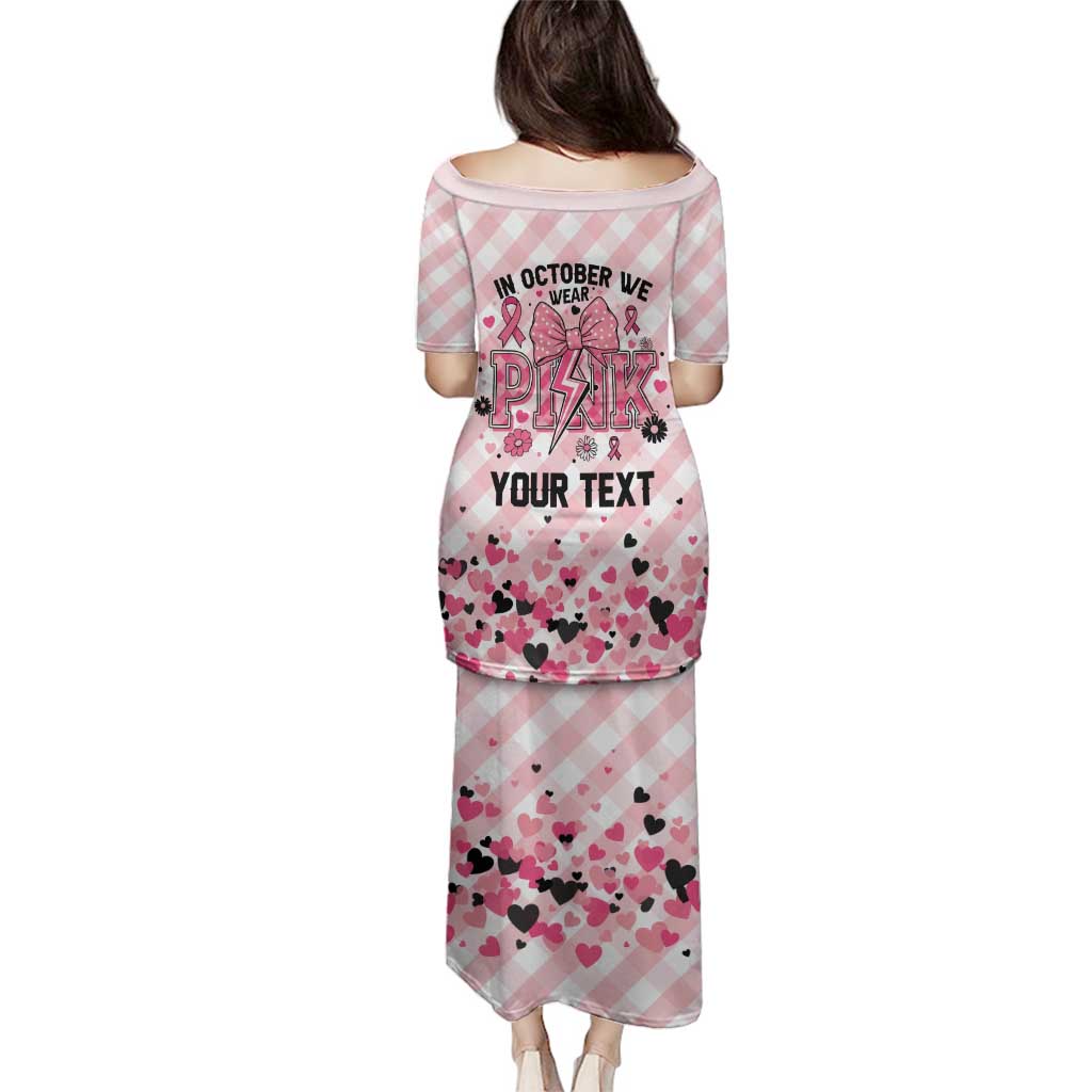 Personalized In October We Wear Pink Family Matching Puletasi and Hawaiian Shirt Pink Pretty Bow Pastel Gingham - Wonder Print Shop