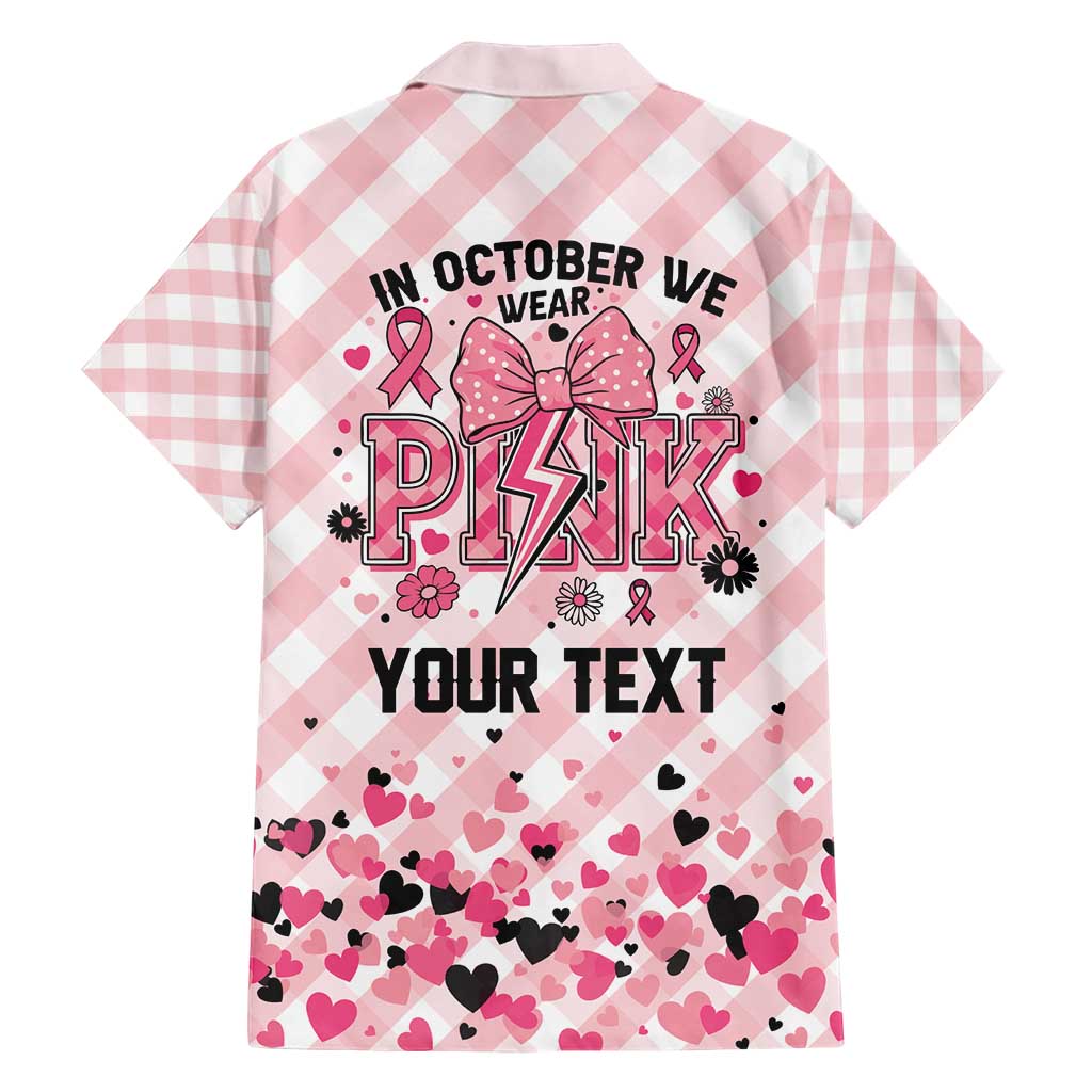 Personalized In October We Wear Pink Family Matching Short Sleeve Bodycon Dress and Hawaiian Shirt Pink Pretty Bow Pastel Gingham - Wonder Print Shop