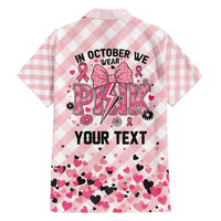 Personalized In October We Wear Pink Family Matching Short Sleeve Bodycon Dress and Hawaiian Shirt Pink Pretty Bow Pastel Gingham - Wonder Print Shop