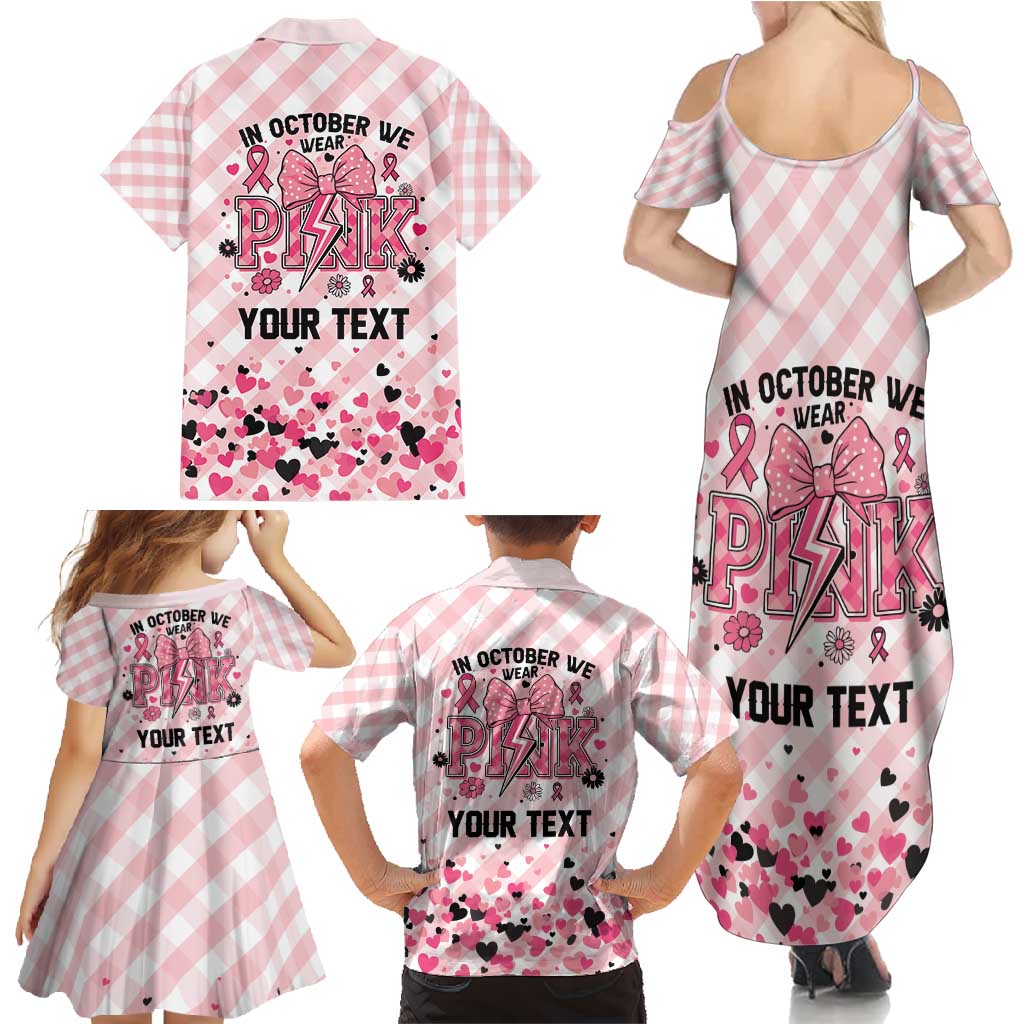 Personalized In October We Wear Pink Family Matching Summer Maxi Dress and Hawaiian Shirt Pink Pretty Bow Pastel Gingham - Wonder Print Shop
