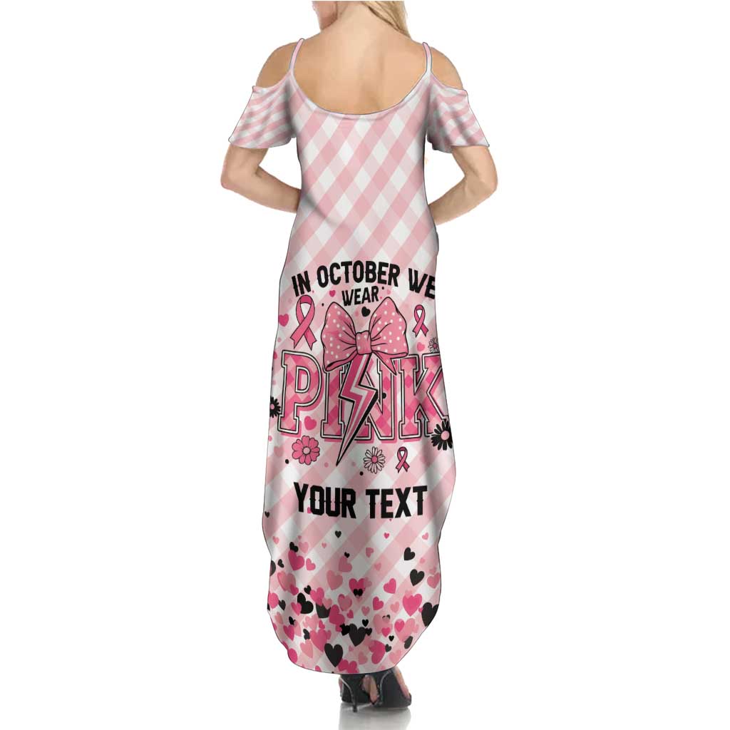 Personalized In October We Wear Pink Family Matching Summer Maxi Dress and Hawaiian Shirt Pink Pretty Bow Pastel Gingham - Wonder Print Shop